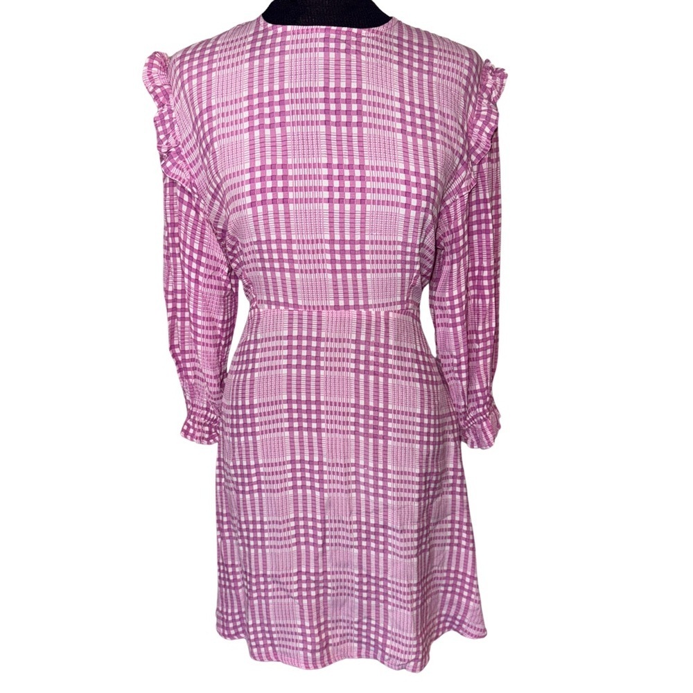 Faithful The Brand Edwina Pink Plaid Ruffled Puff long-Sleeve Mini Dress Size L